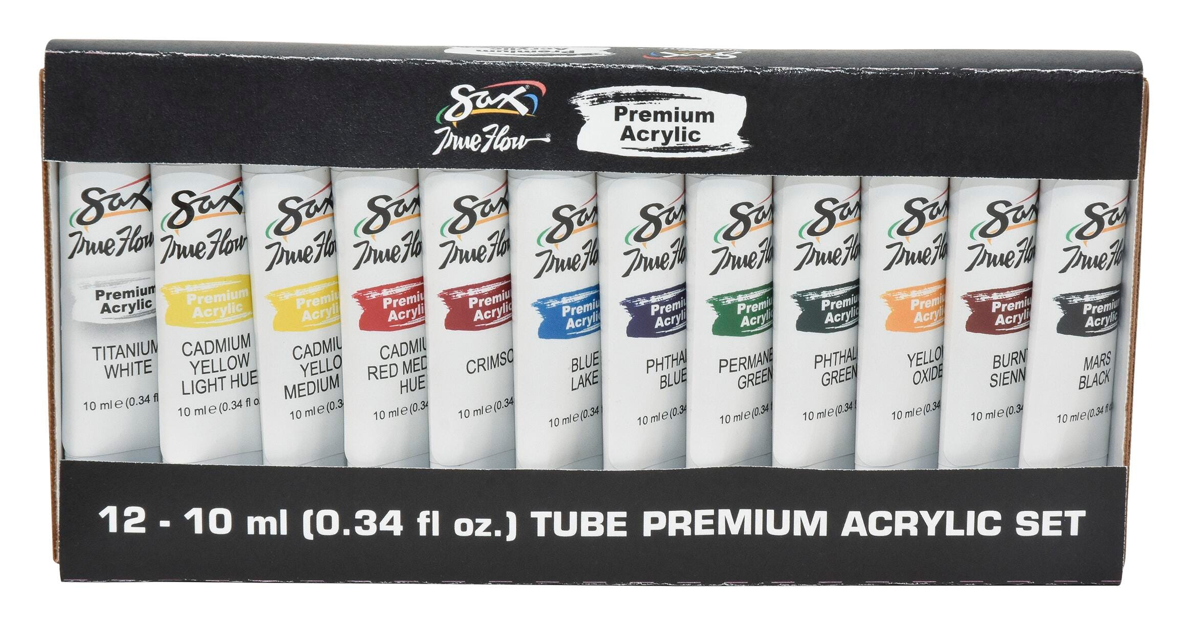 Sax Premium Acrylic Paint, 0.34 Ounce Tubes, Assorted Colors, Set of 12 2021162
